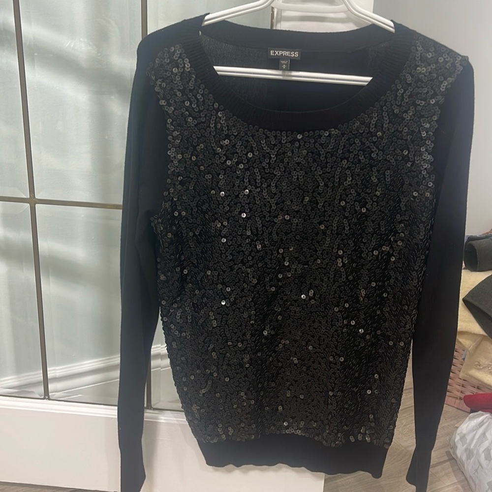 Express black sequins light knit sweater -M
